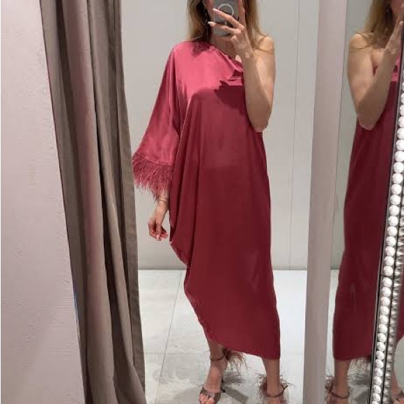 Pink Zara Feathered Satin Dress - Picture 2 of 7